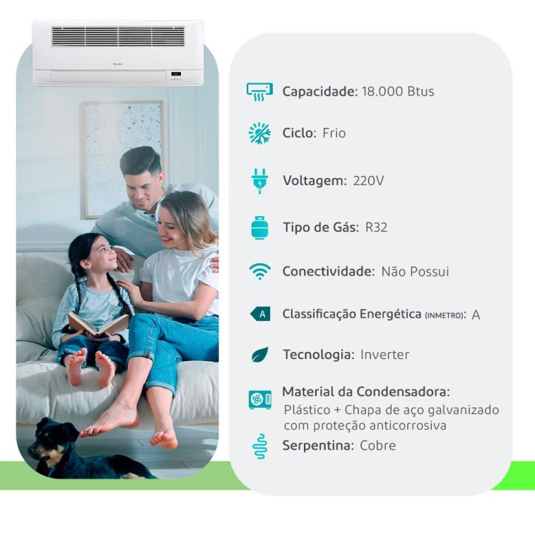 Imagem do produto Ar Condicionado Split Cassete 1 Via Inverter R-32 G-linea Gree 18000 BTUs Frio 220V Monofásico