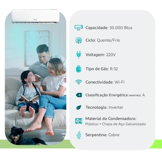 Ar Condicionado Split Hi Wall Gree G-Top Inverter 30000 BTUS Quente Frio 220V GWH30ATEXF-S6DNA1A